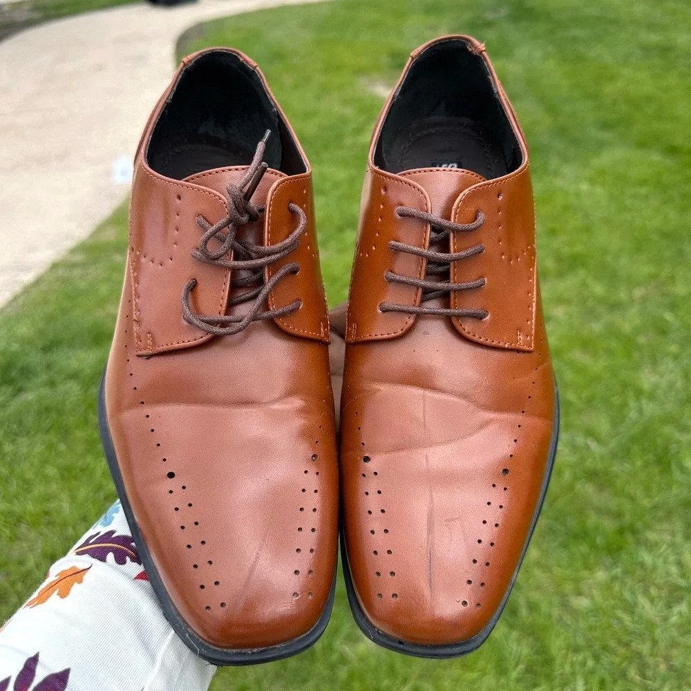 Stacy Adams Atwell Cognac Brown Oxford Lace Up Dress‎ Shoes Big Boys Size 7M